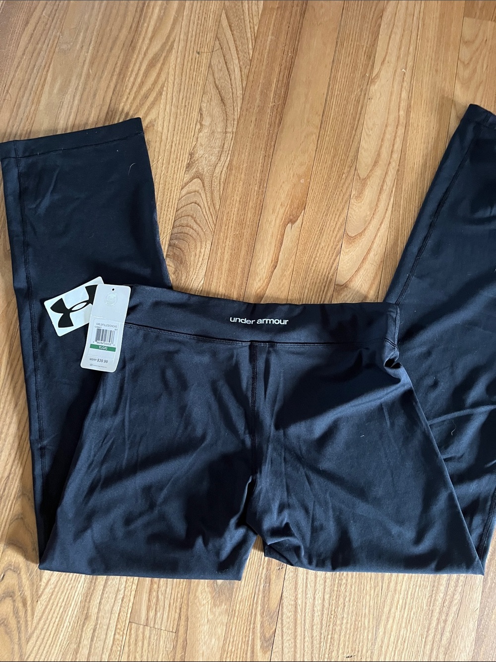 Under Armour Black Performance Leggings with Logo youth Lg NWT